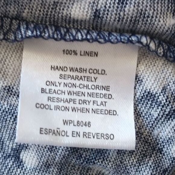 Linen Pineapple Top T Shirt Pullover Small Raw Neckline Navy Blue White Novelty. - Picture 8 of 14